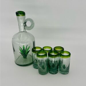 Hand Blown Glass Decanter and 6 shot glasses